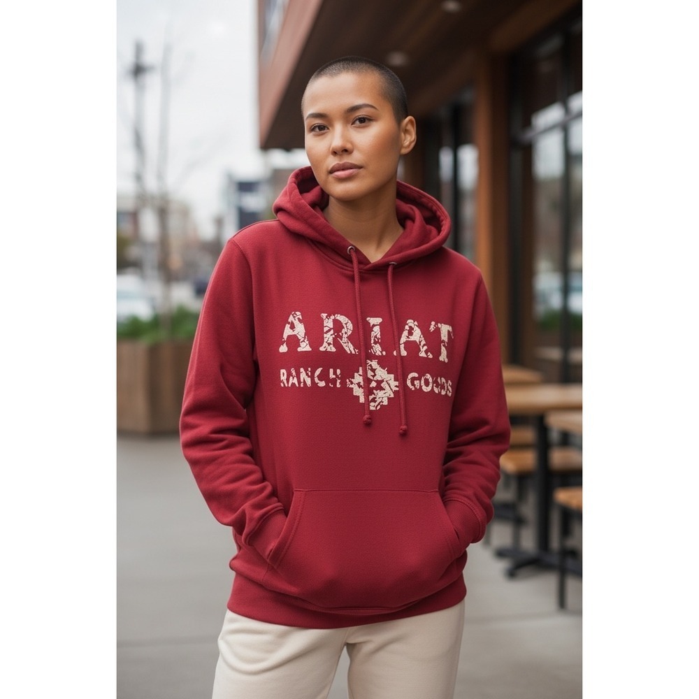 Ariat Ranch Rodeo Hoodie Women's Small Red Western Pullover Sweatshirt